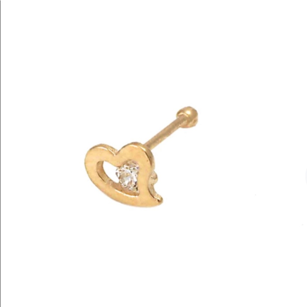14K HEART W CZ CENTER NOSE RING